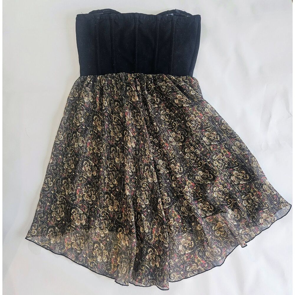 Y2K VTG Free People Sz M Festival Tube Top Black Floral Sheer Summer Whimseygoth